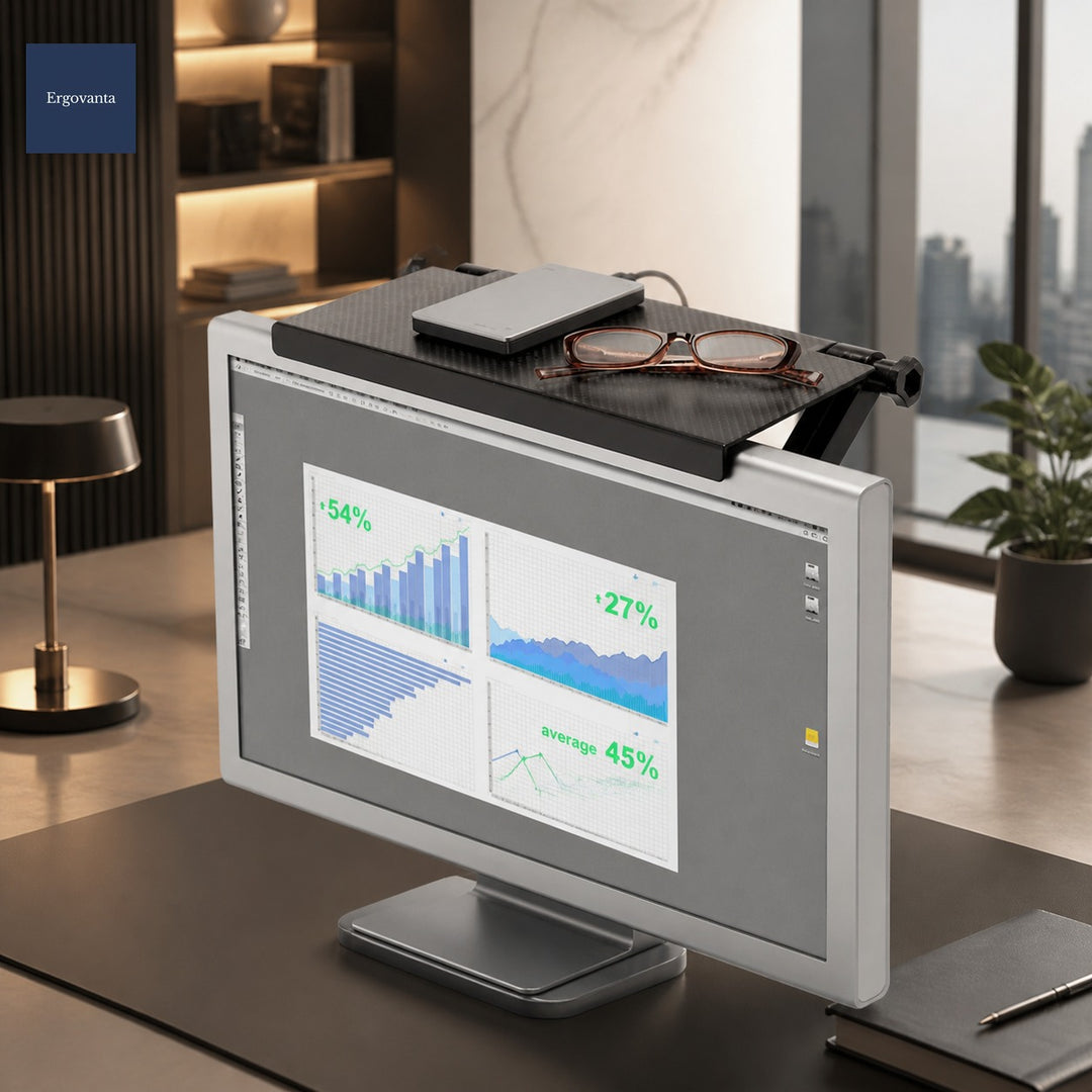 Monitor Top Storage Shelf - Adjustable Screen Organizer Riser