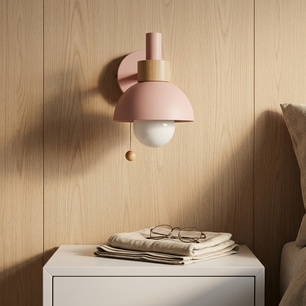 Nordic Wood Dome Wall Sconce in Pink