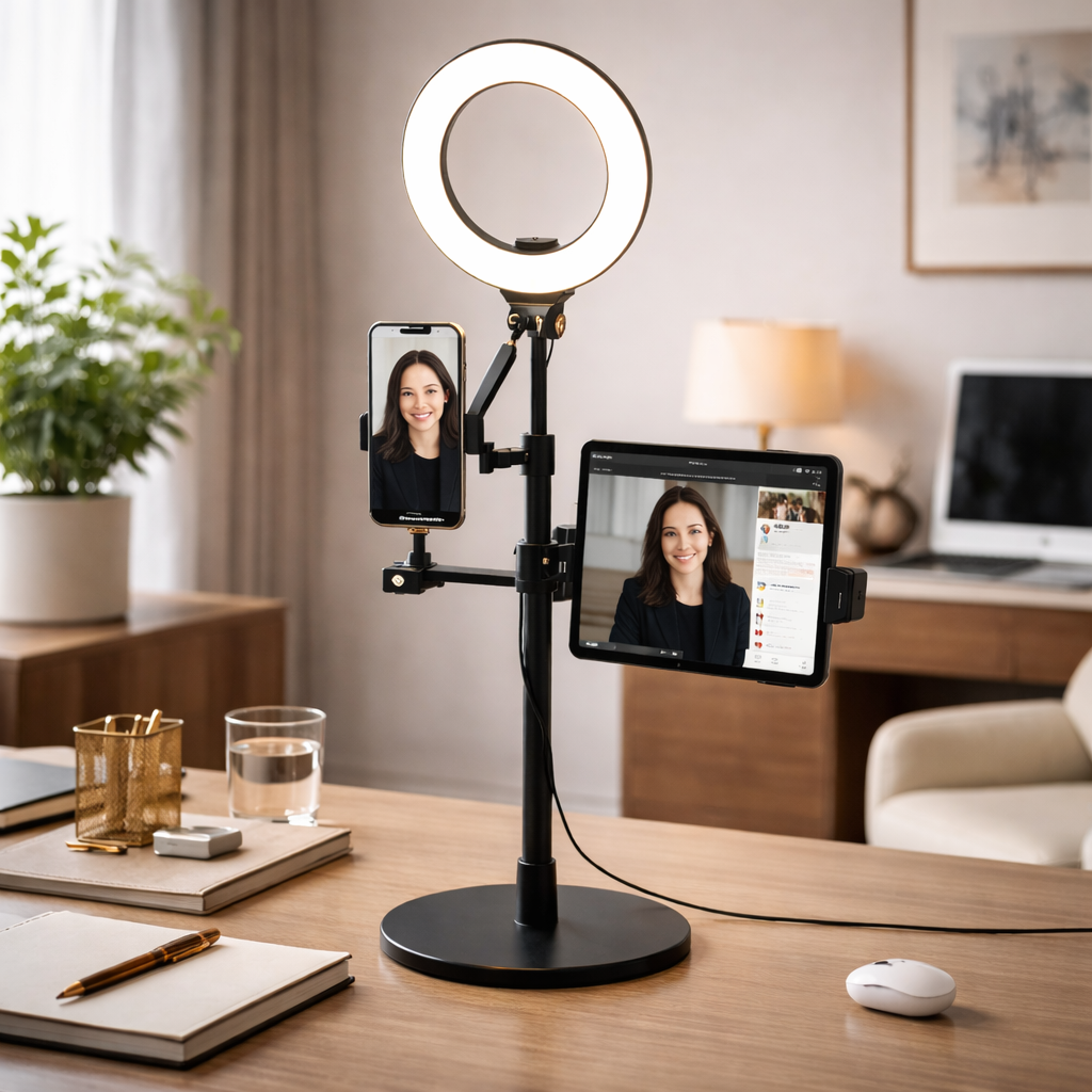 Multi-Device Live Broadcast Stand, styled hero shot