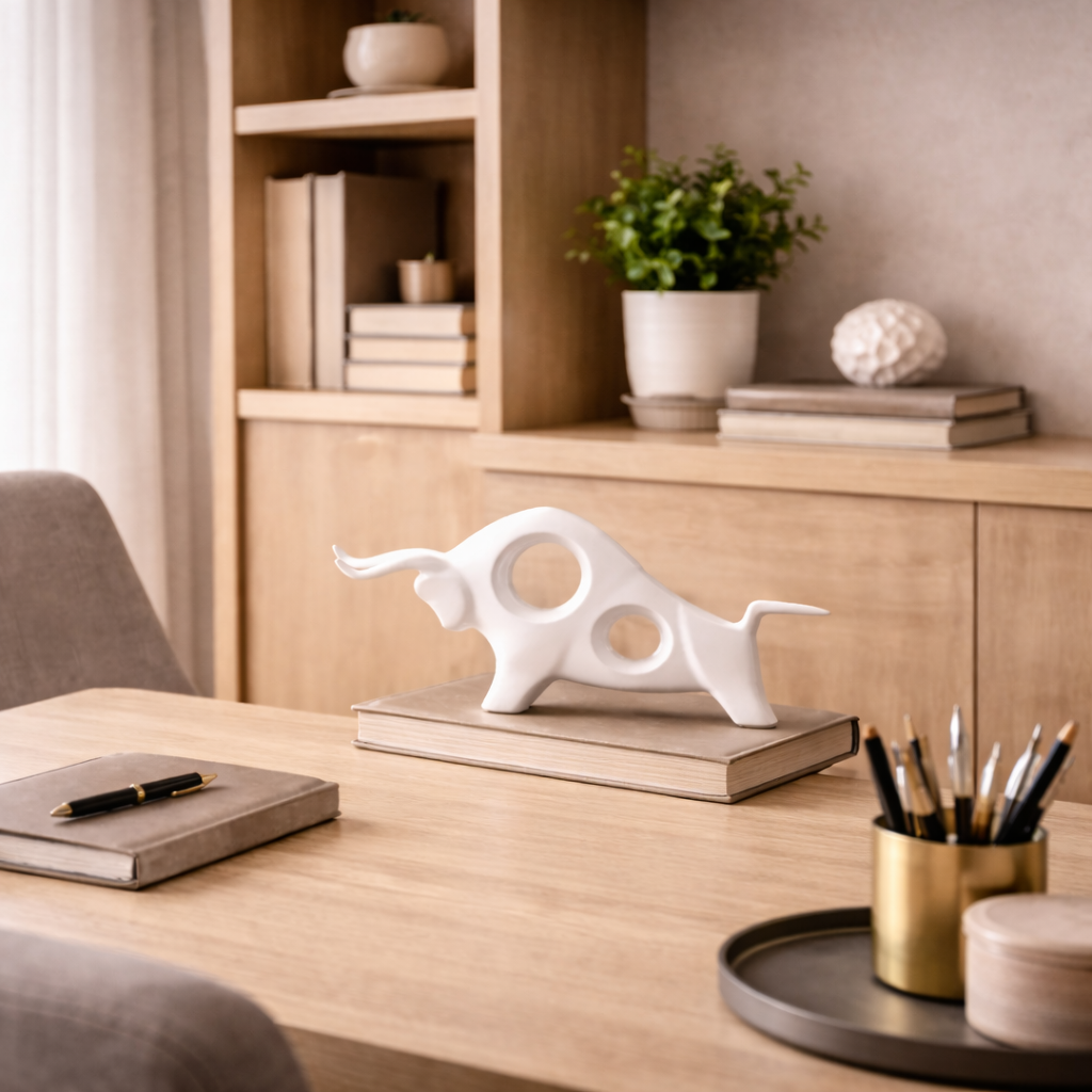 Porcelain Charging Bull Sculpture, White 2