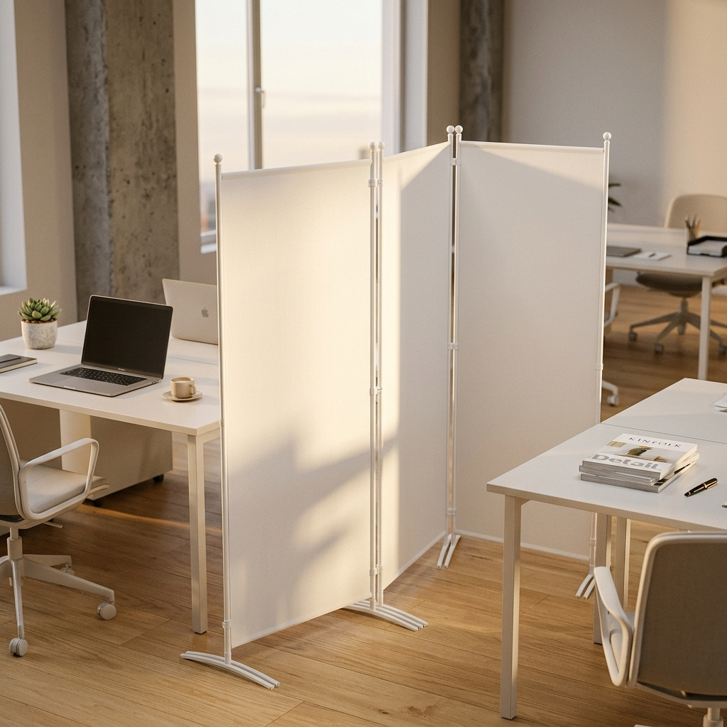Foldable Iron Partition divider in white, 3-panel
