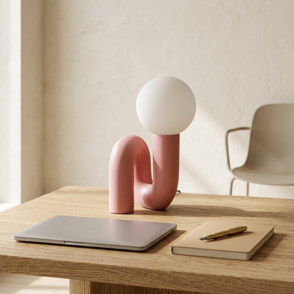 Postmodern Resin and Glass Desk Lamp, Pink