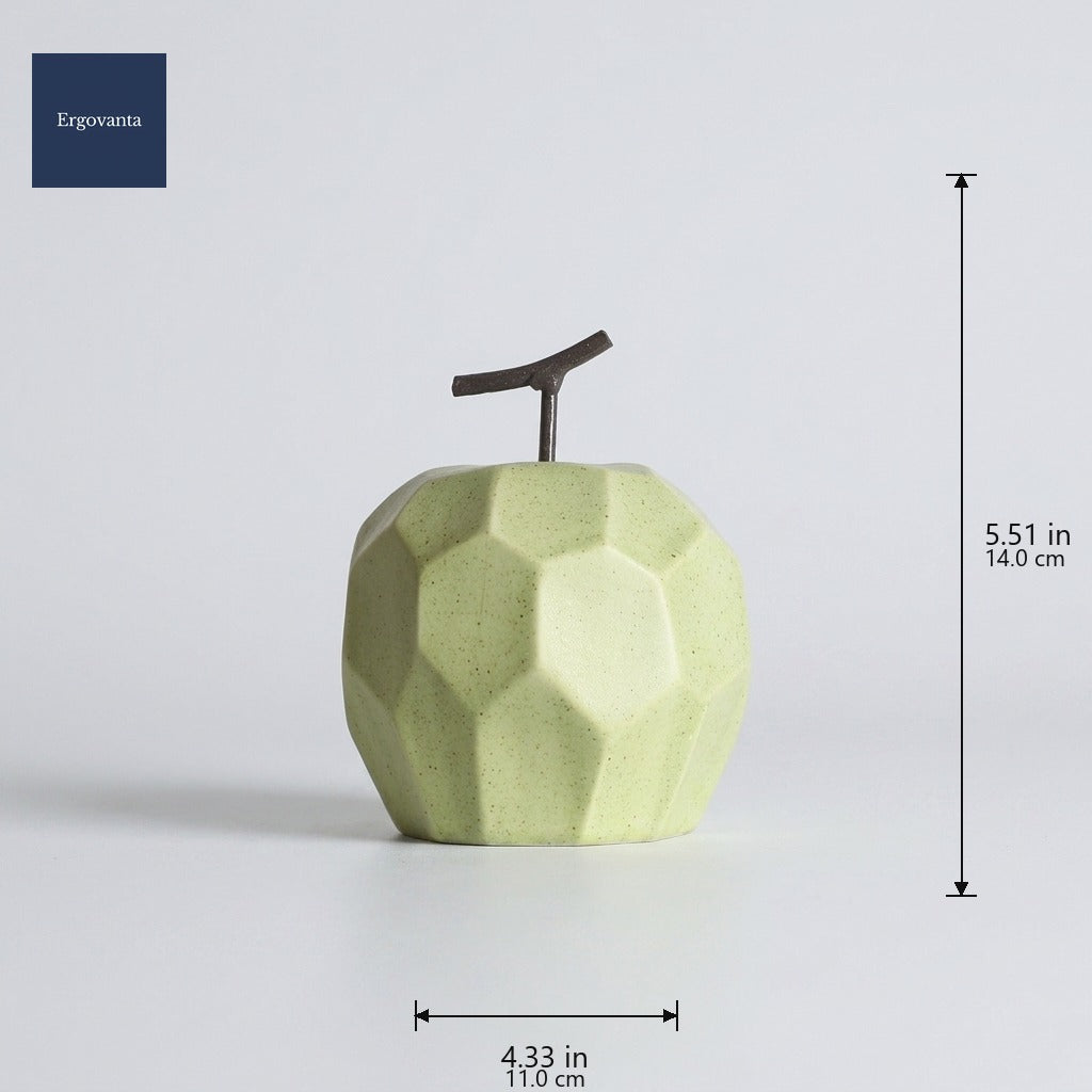 Faceted Porcelain Apple Sculpture - Green variant dimensions: 4.33 x 5.51 in (11 x 14 cm)