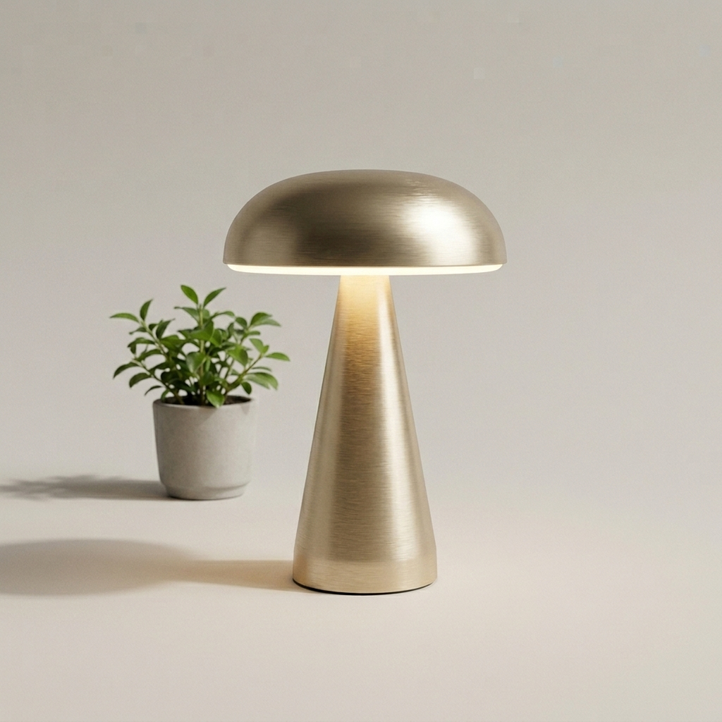 Cordless Mushroom Table Lamp in Gold