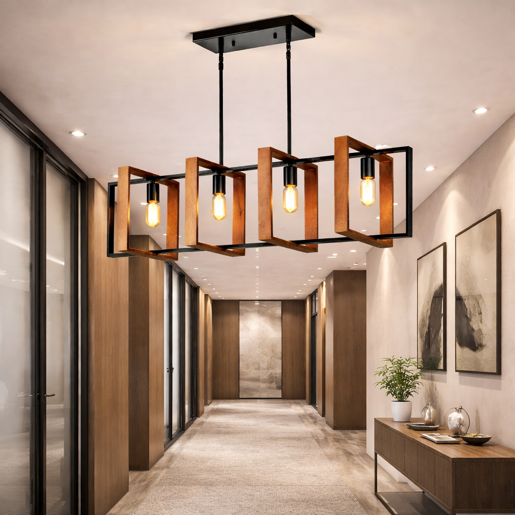 4-Light Rectangular Pendant Chandelier, styled hero shot 3