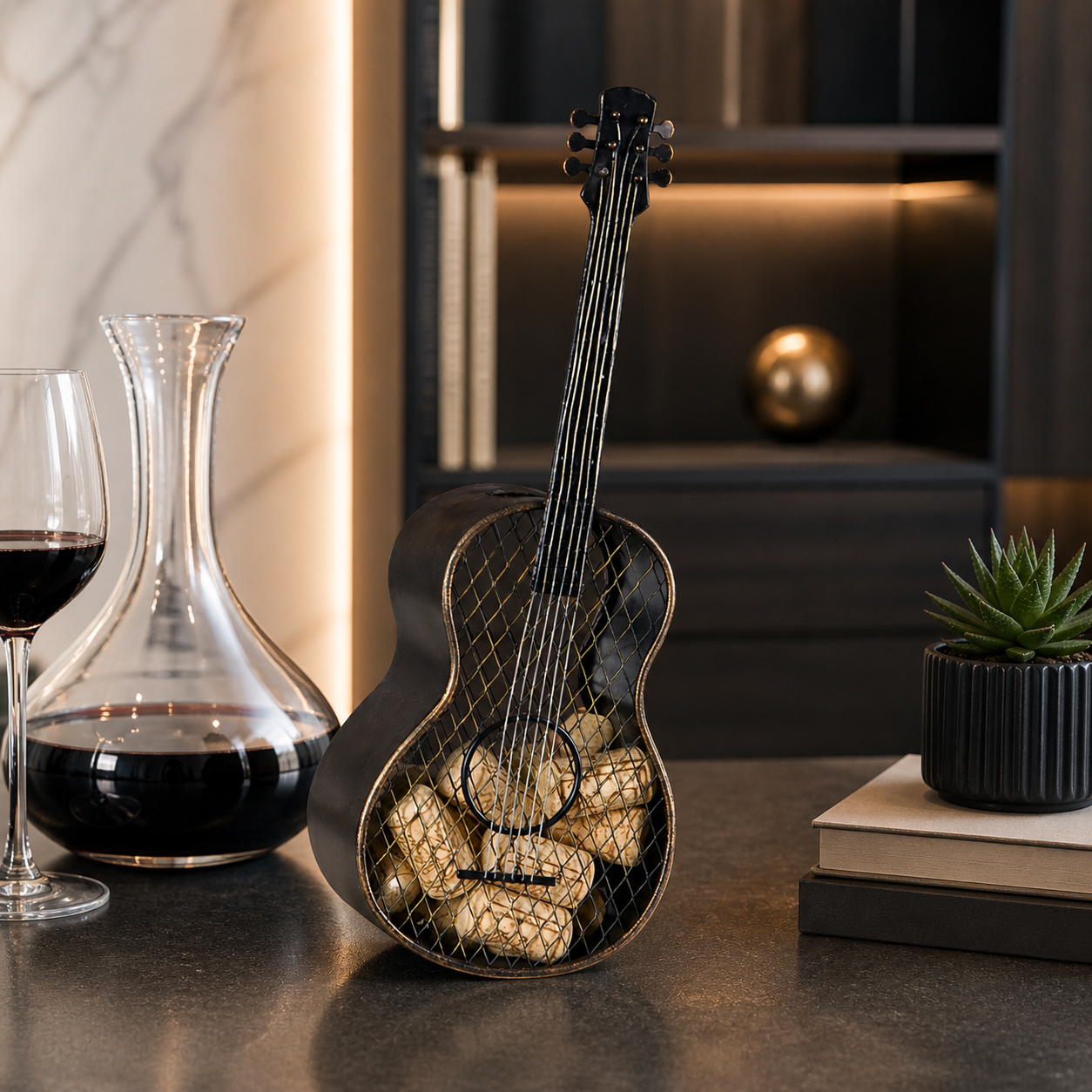 Guitar Wine Stopper, styled hero shot