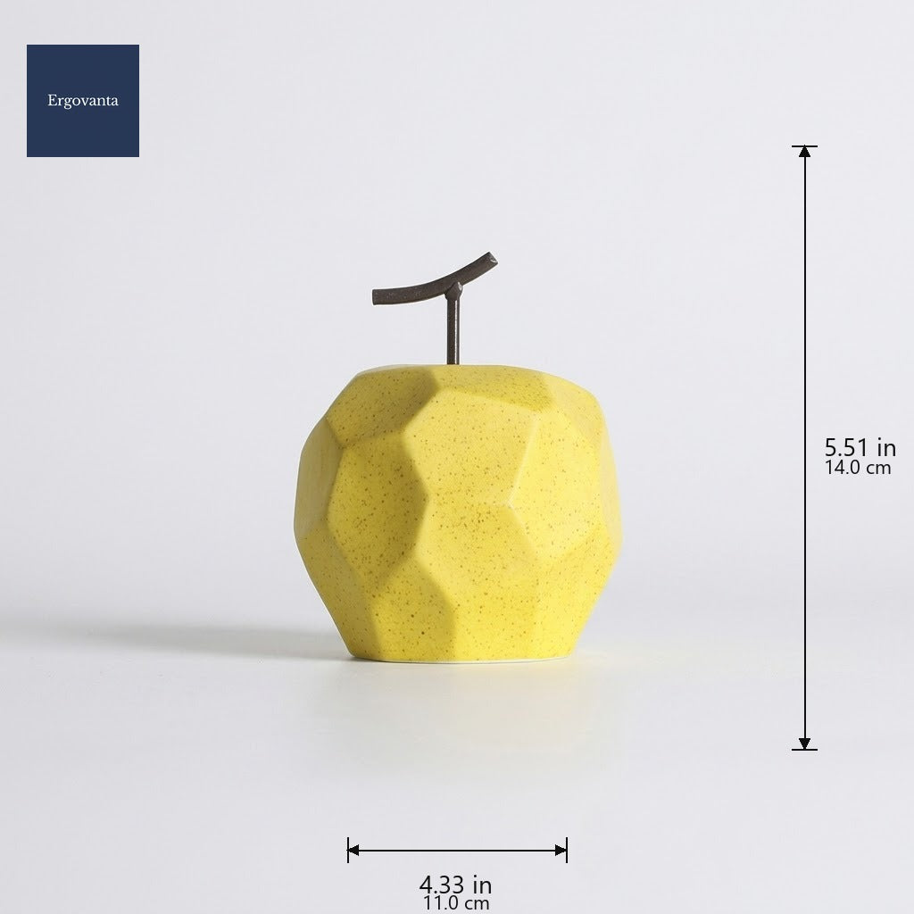 Faceted Porcelain Apple Sculpture - Yellow variant dimensions: 4.33 x 5.51 in (11 x 14 cm)