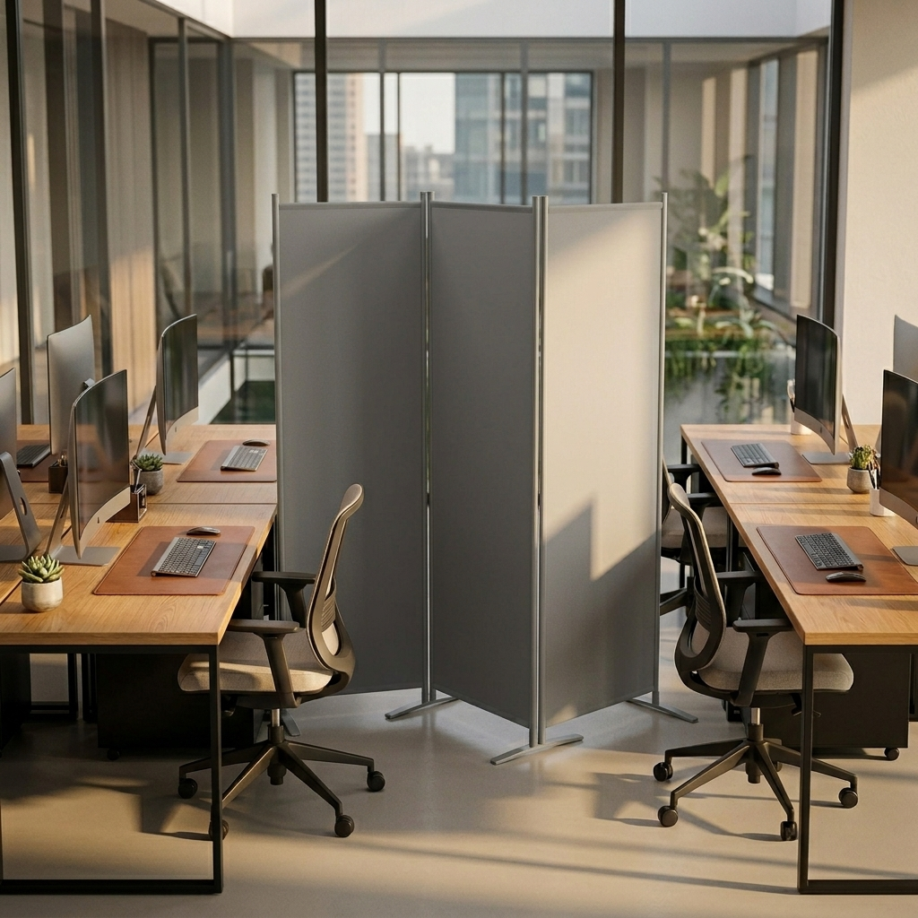 Foldable Iron Partition divider in gray, 3-panel