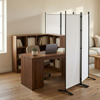Foldable Iron Partition divider in a work-from-home office, white