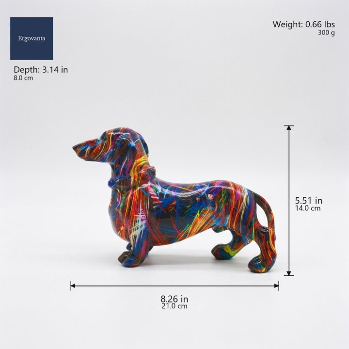 Splatter Dachshund Sculpture, Small variant dimensions: 8.26 x 5.51 x 3.14 in, 0.66 lbs