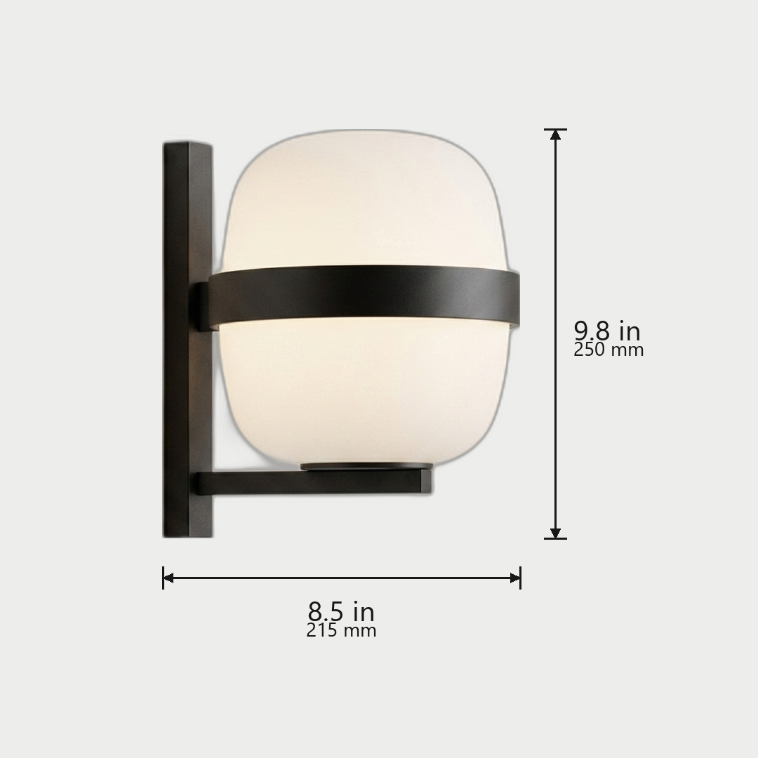 Frosted Glass Cocoon Wall Sconce dimensions - 9.8 in / 250 mm tall, 8.5 in / 215 mm wide