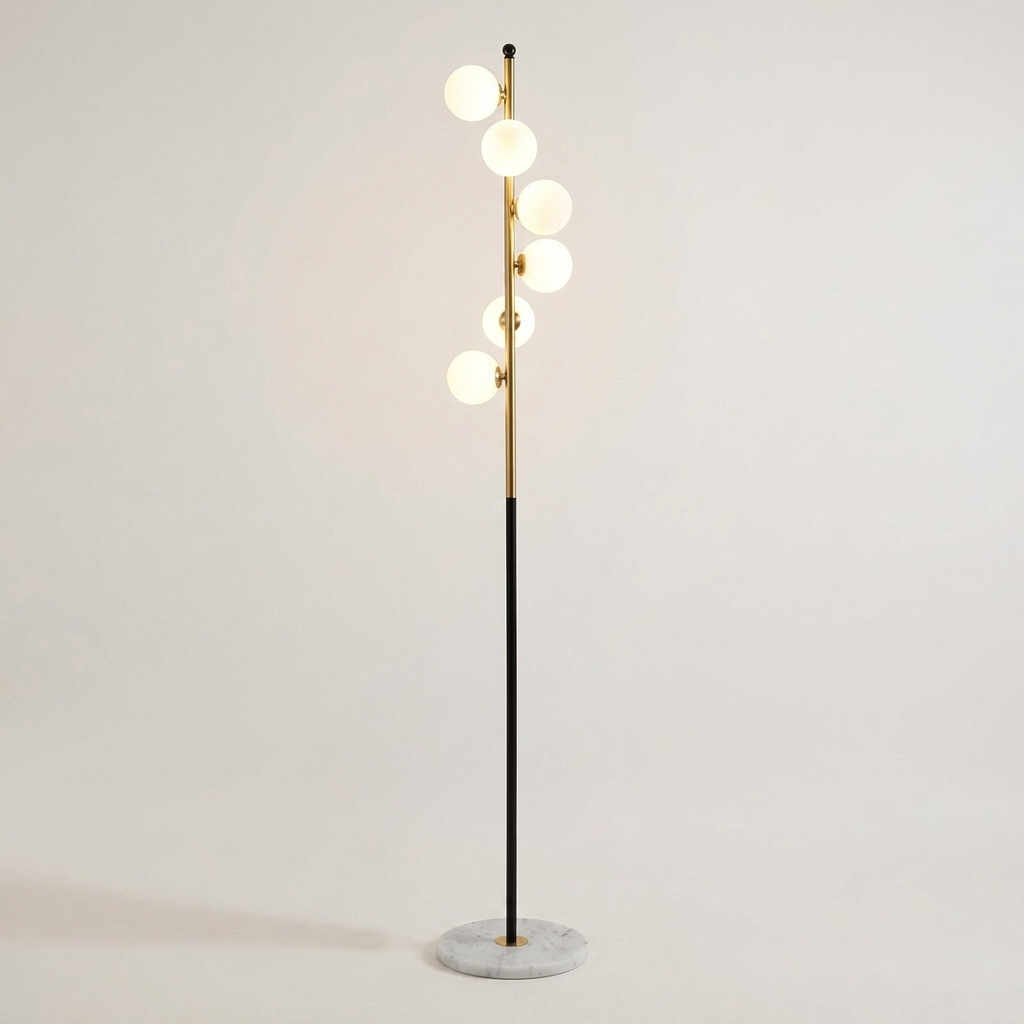 Glass-orb floor lamp studio shot