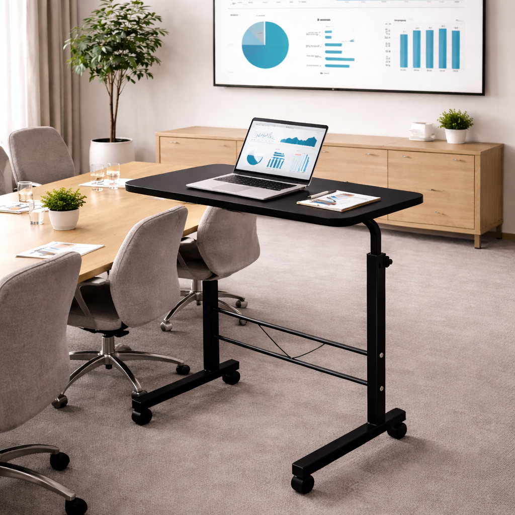 Adjustable Rolling C-Shape Laptop Side Table, styled hero shot 2