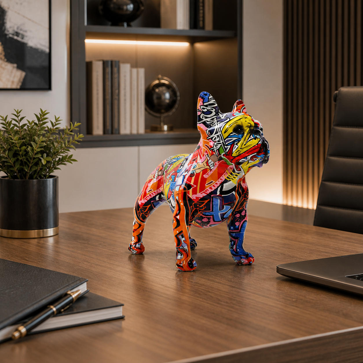 Modern Bulldog Resin Sculpture, styled hero shot 3