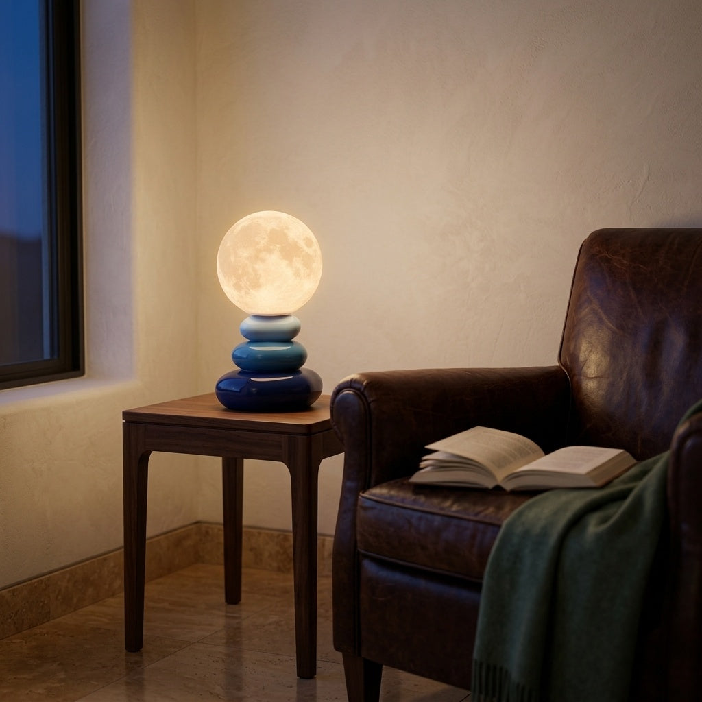 Lunar Pebble Lamp, Blue