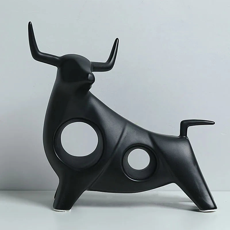 Porcelain Charging Bull Sculpture, Black 2