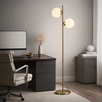 Modern Dual Globe Floor Lamp, styled hero shot