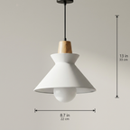 Compact Wood Pendant Light in matte White, dimensions 8.7 by 13 inches