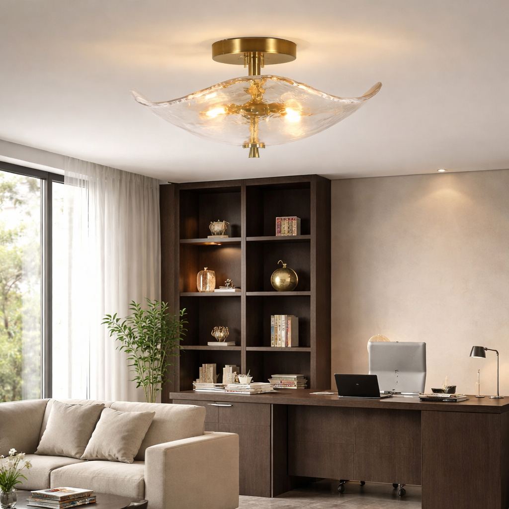 Modern Gold Semi-Flush Ceiling Light, styled hero shot 2