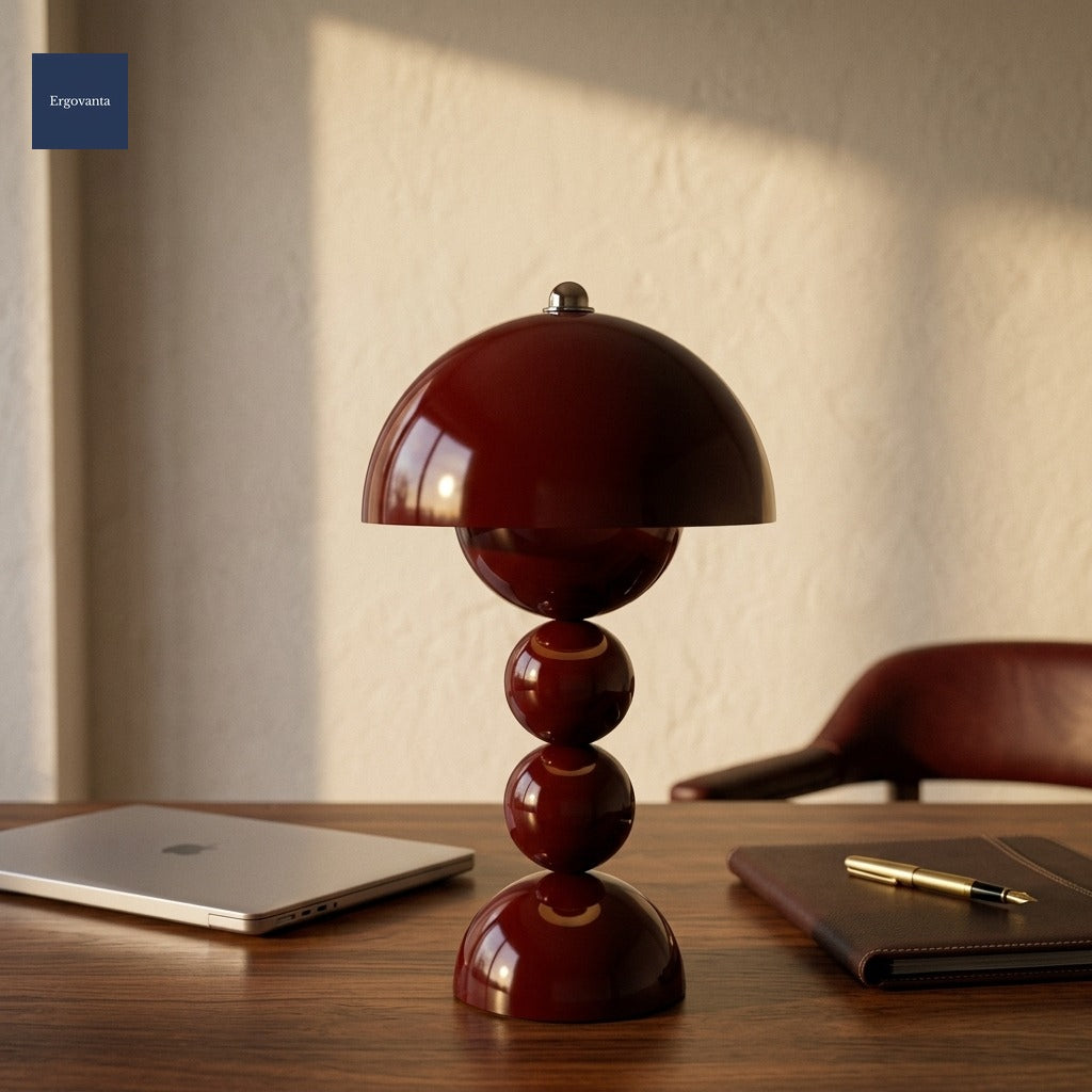 Touch-dim LED tableside lamp on executive walnut desk
