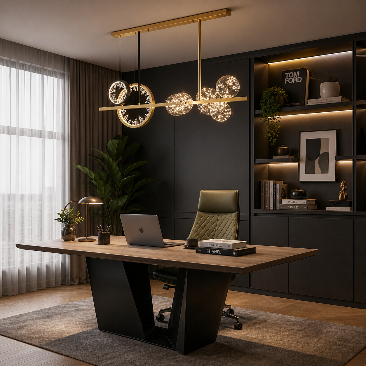 Modern Crystal LED Chandelier, styled hero shot 2