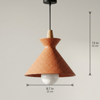 Compact Wood Pendant Light in speckled Stone Orange, dimensions 8.7 by 13 inches