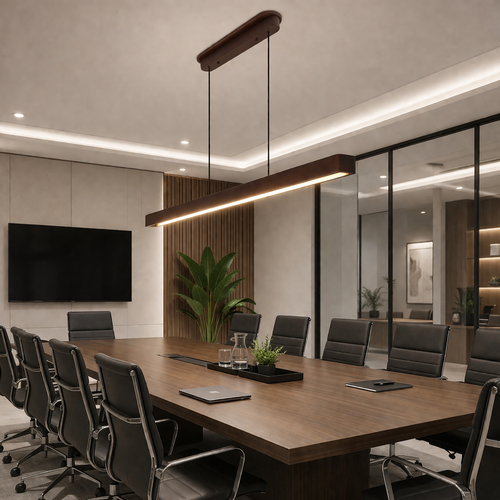 51-Inch Walnut LED Linear Pendant Light, styled hero shot