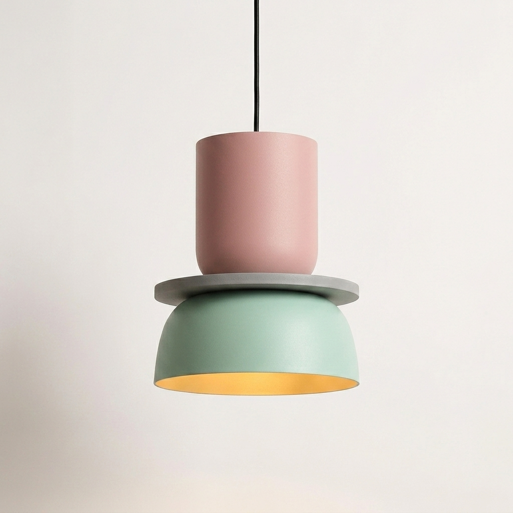 Stacked pendant, medium pink and green