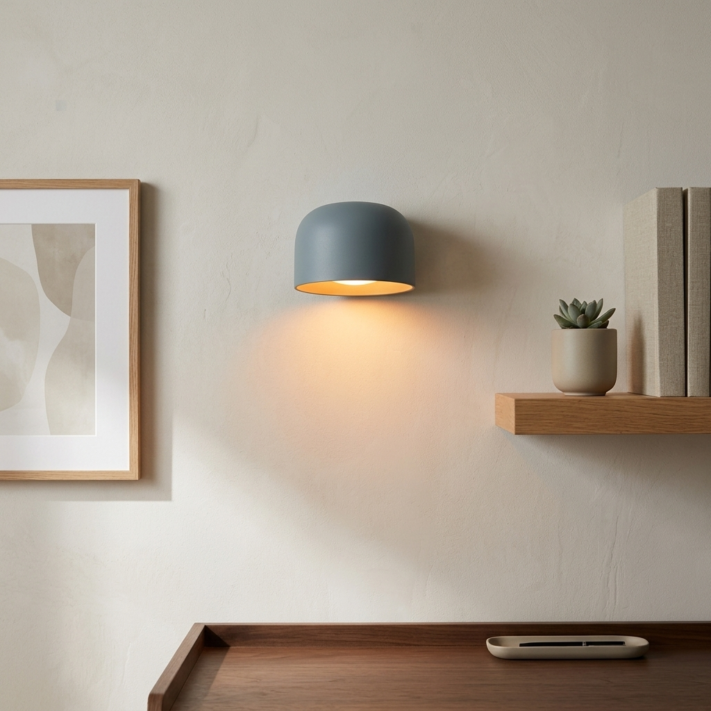 Glazed dome sconce on a workspace wall