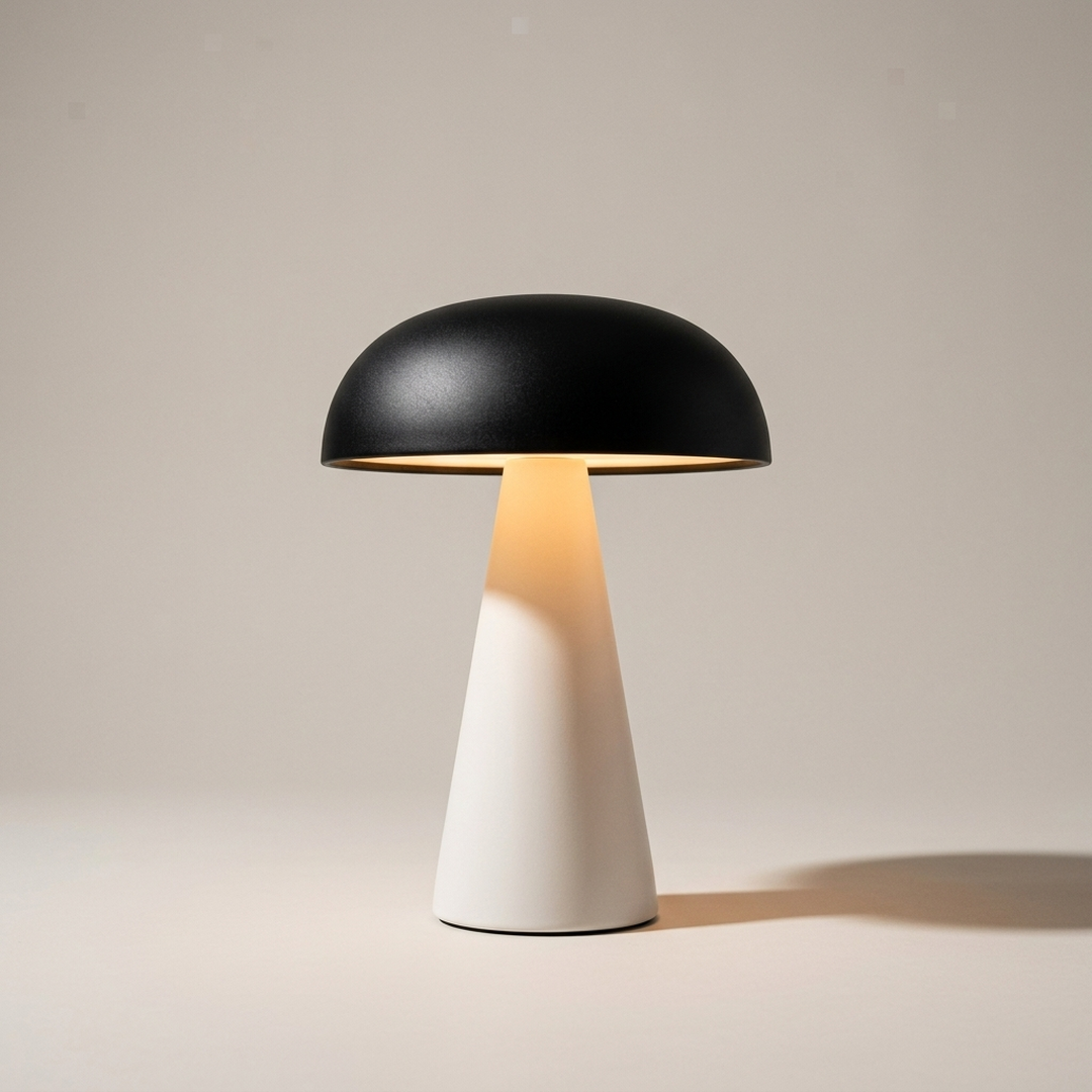 Cordless Mushroom Table Lamp in Black and White