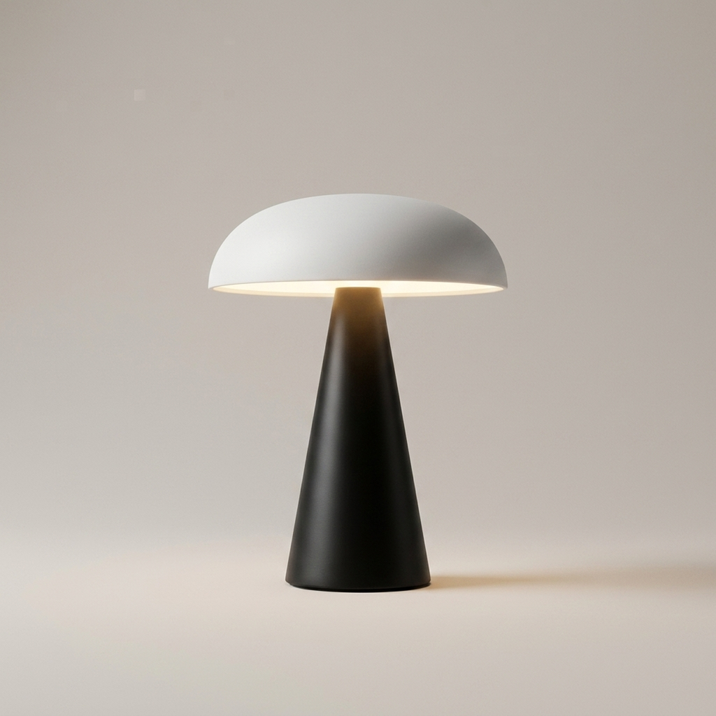 Cordless Mushroom Table Lamp in White and Black
