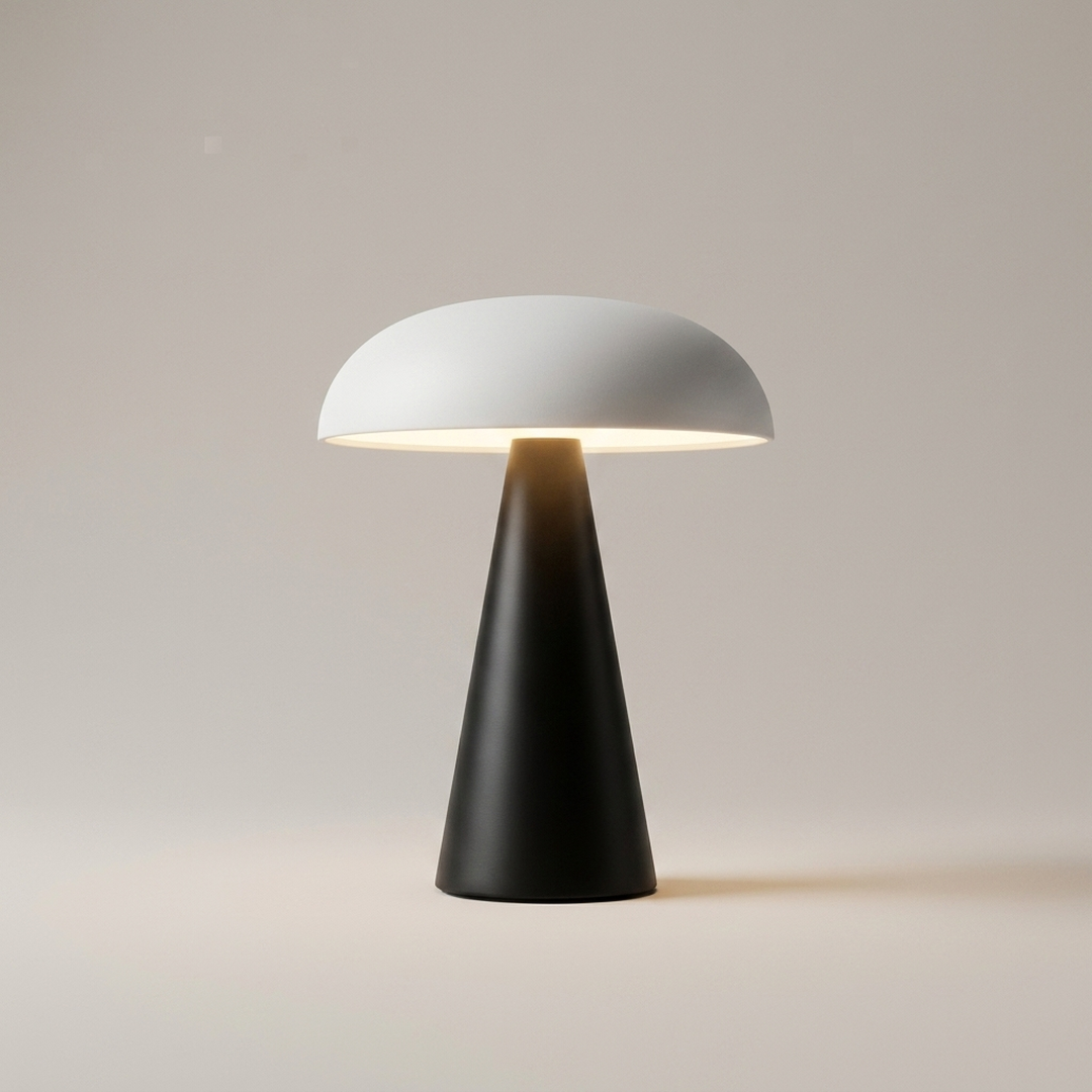 Cordless Mushroom Table Lamp in White and Black