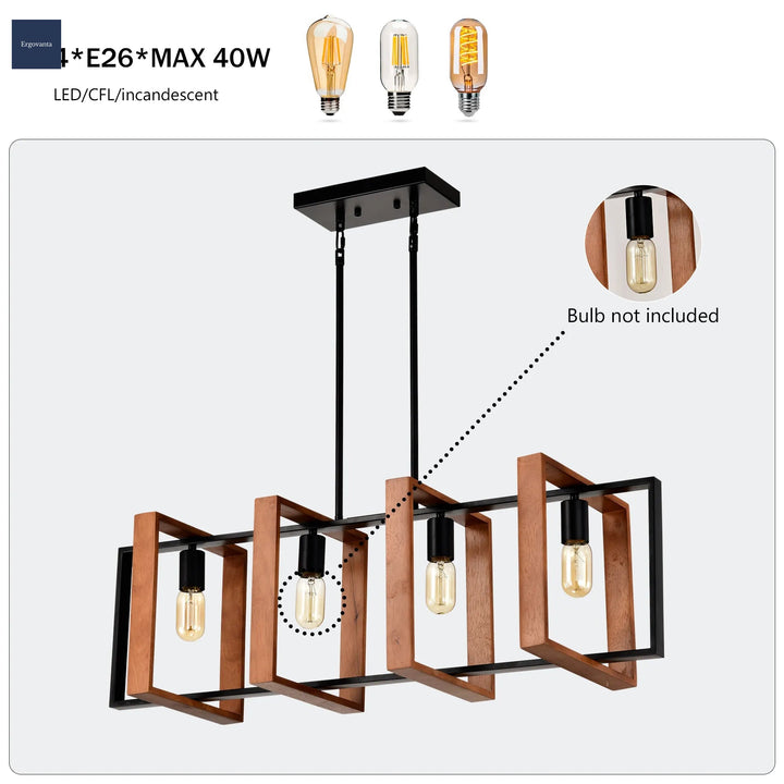 4-Light Rectangular Pendant Chandelier scene 1