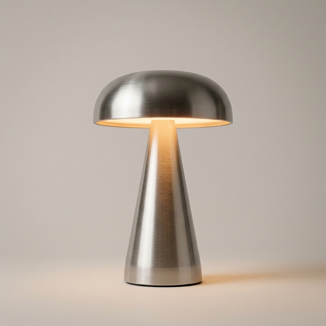 Cordless Mushroom Table Lamp in Silver