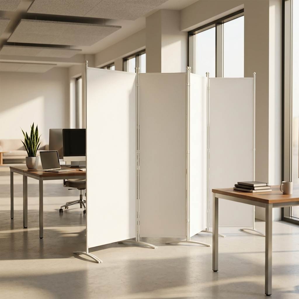Foldable Iron Partition divider in white, 4-panel
