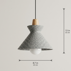 Compact Wood Pendant Light in speckled Stone Gray, dimensions 8.7 by 13 inches