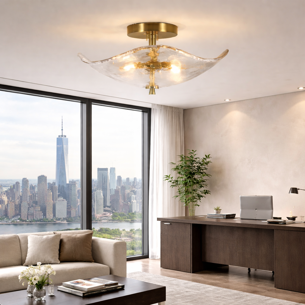 Modern Gold Semi-Flush Ceiling Light, styled hero shot 3