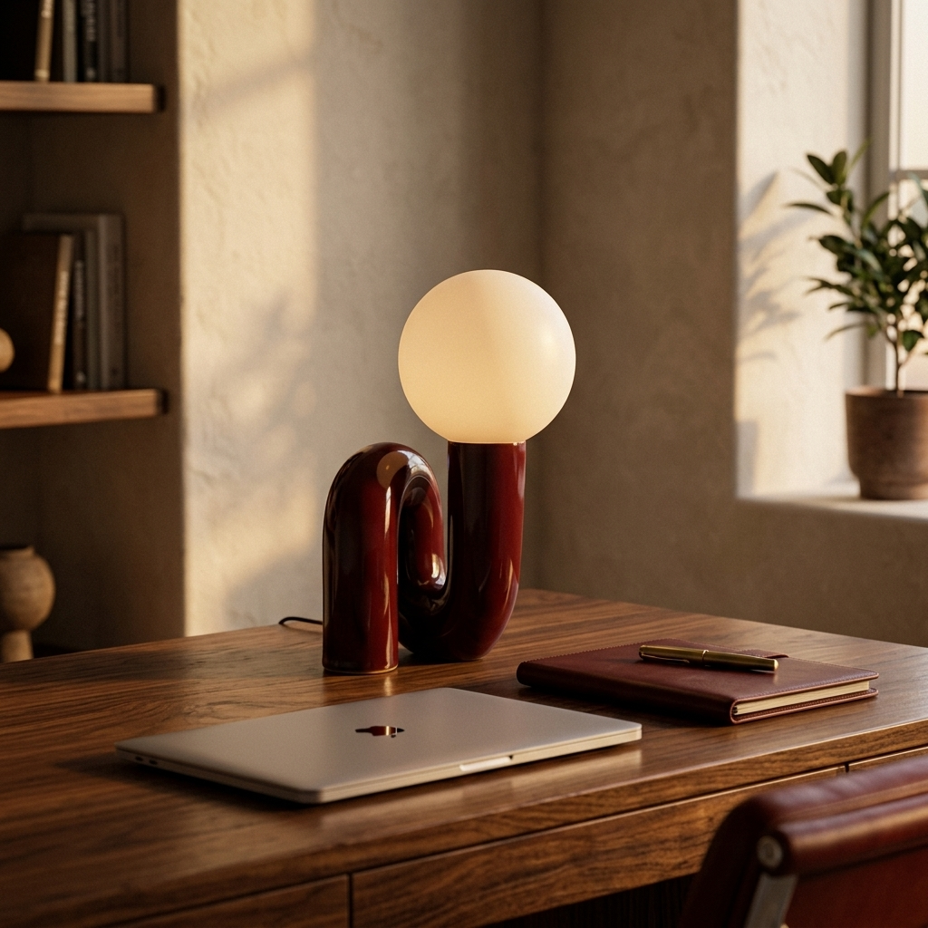 Postmodern Resin and Glass Desk Lamp, Red