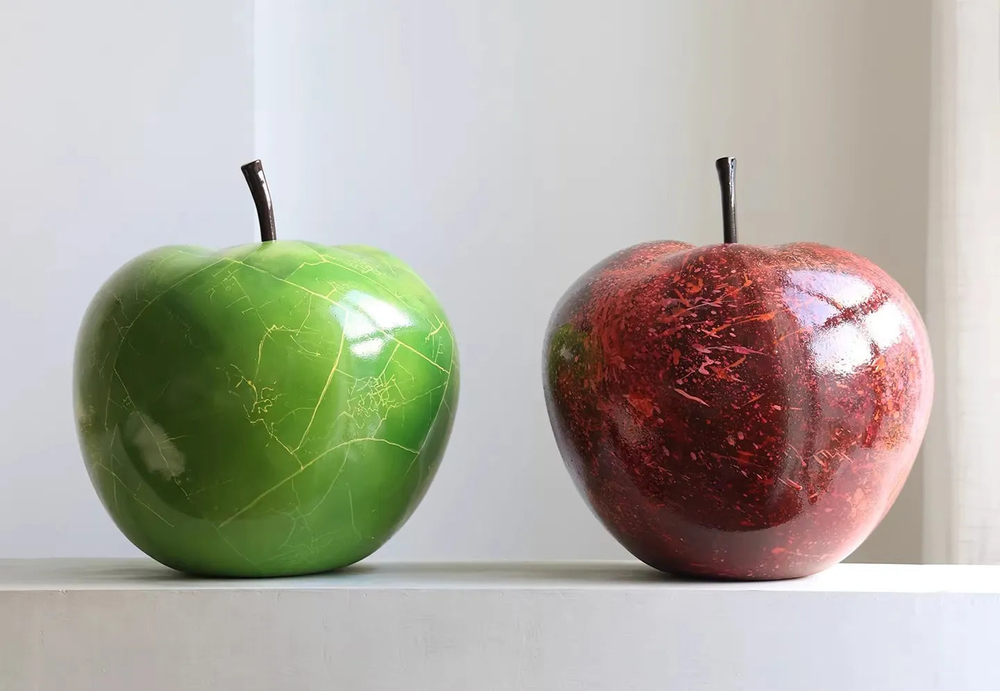 Hand-Painted Apple Sculpture, styled hero shot