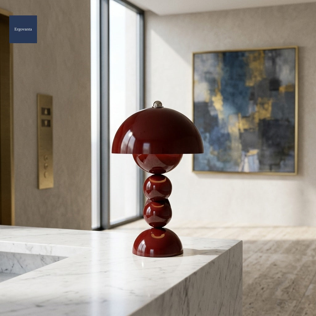 Touch-dim LED tableside lamp in corporate marble reception