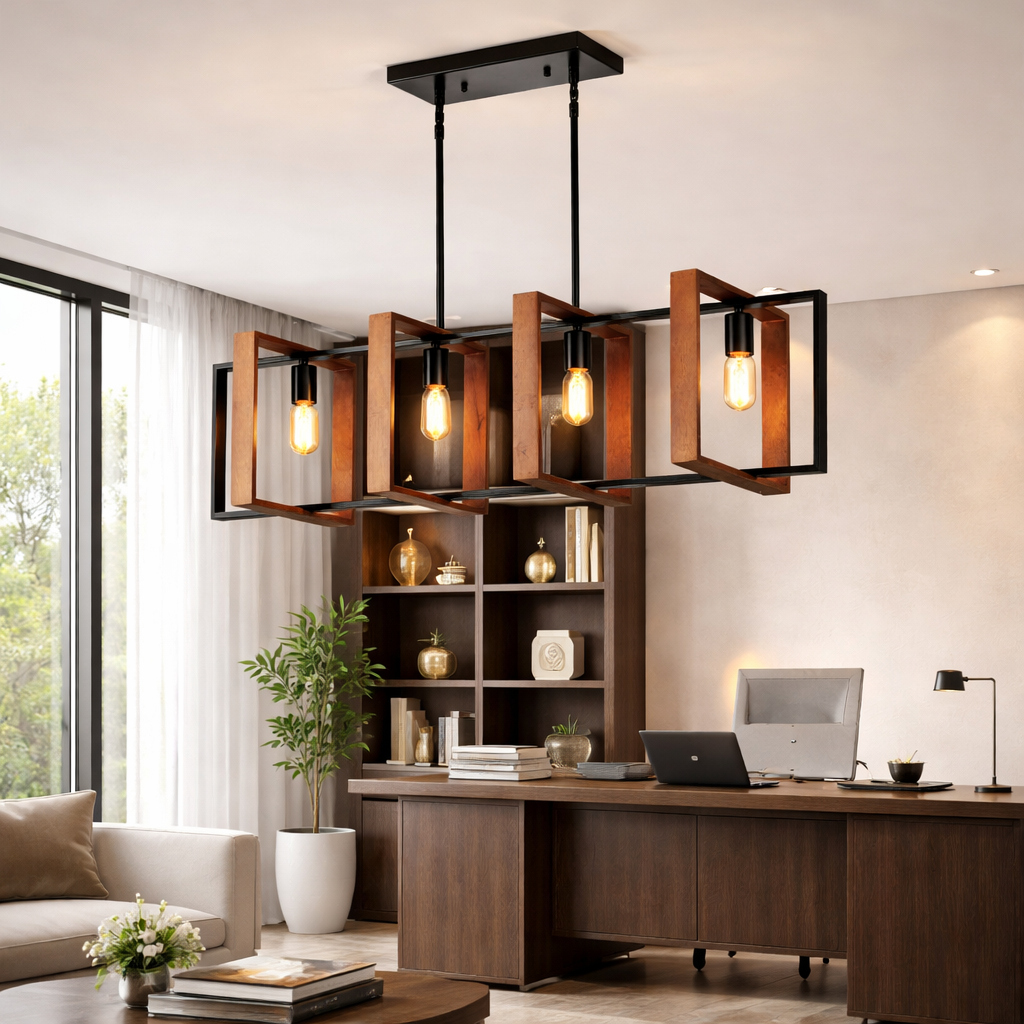 4-Light Rectangular Pendant Chandelier, styled hero shot 2