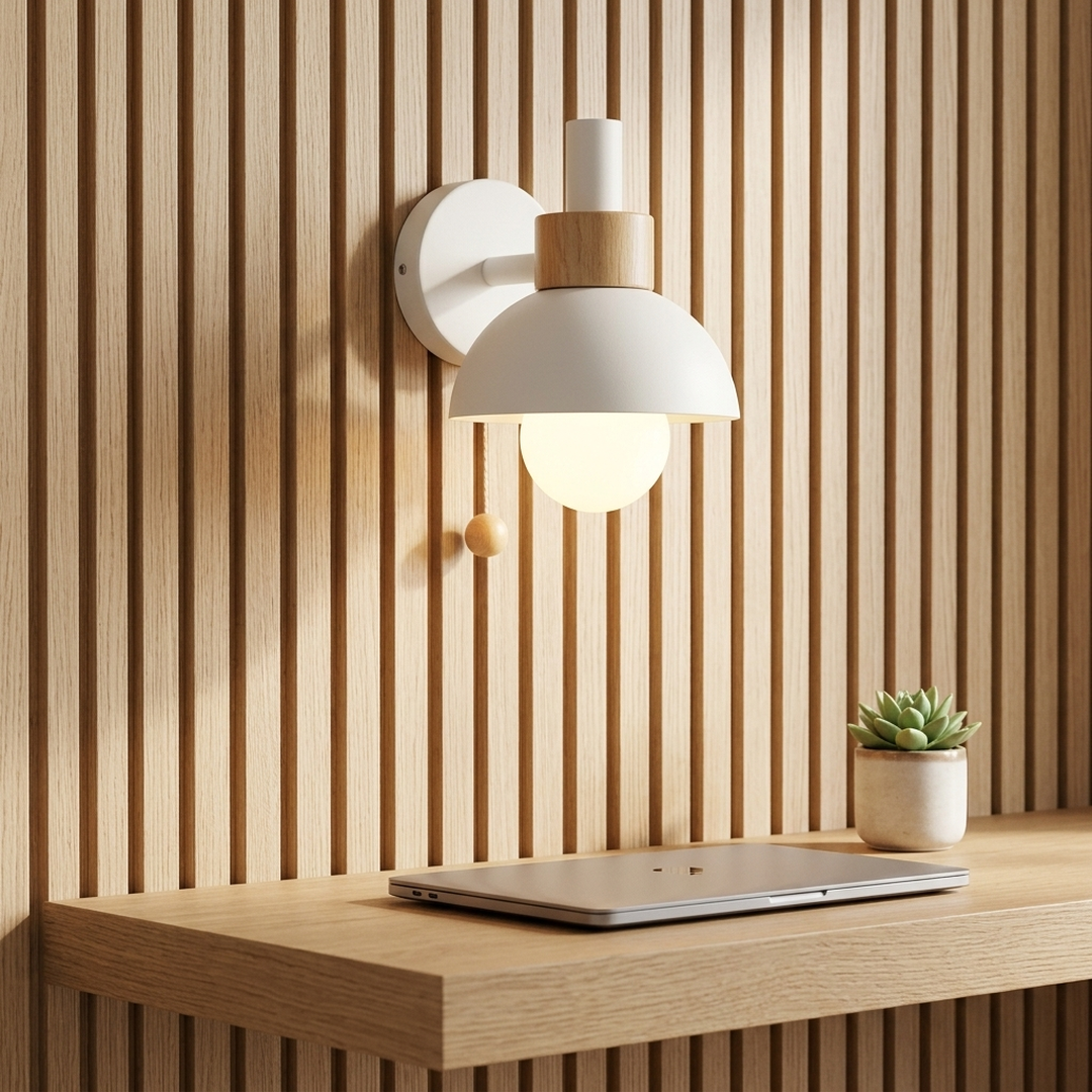 Nordic Wood Dome Wall Sconce in White