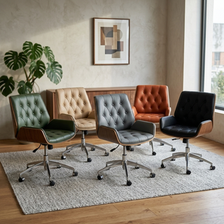 Bentwood Tufted Swivel Office Chair - Mid-Century