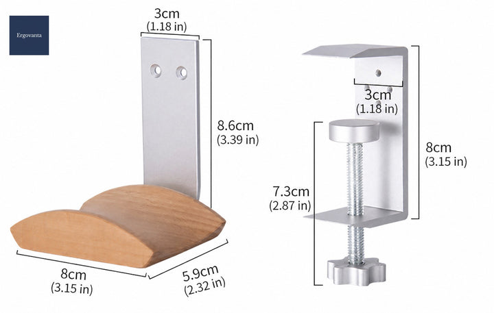 Clip-On Wood Headphone Hanger - Desk Mount Organizer with Metal Bracket