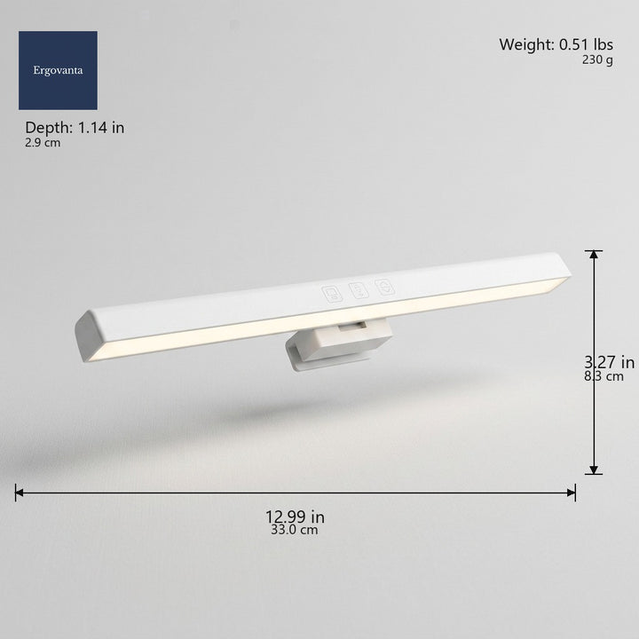 White Slim Monitor Light Bar dimensions: 12.99 x 3.27 x 1.14 in (33.0 x 8.3 x 2.9 cm), weight 0.51 lbs (230 g)