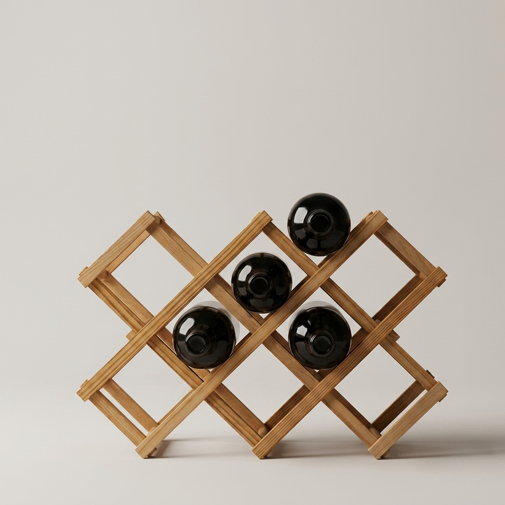 Foldable Solid Wood Wine Rack, studio view