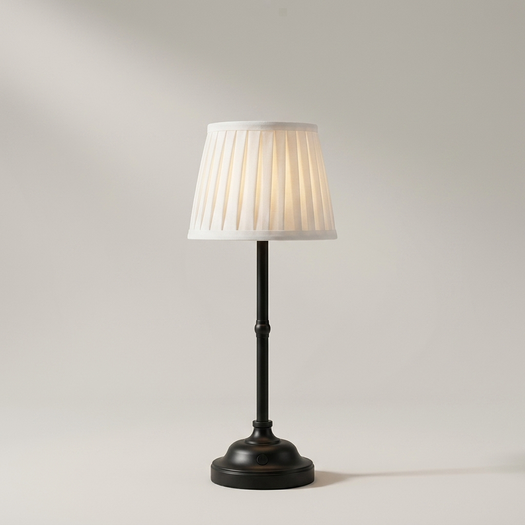 Cordless Pleated-Shade Table Lamp in Black, studio view