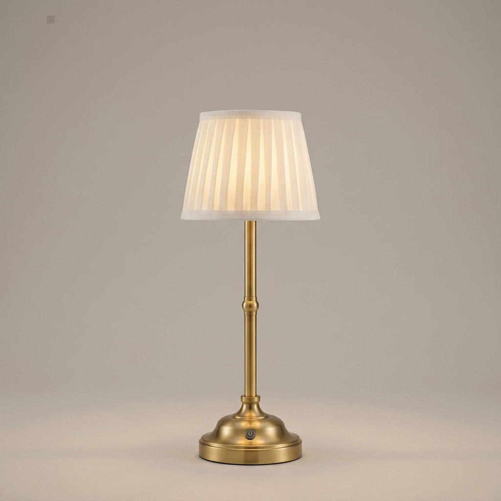 Cordless Pleated-Shade Table Lamp in Gold, studio view