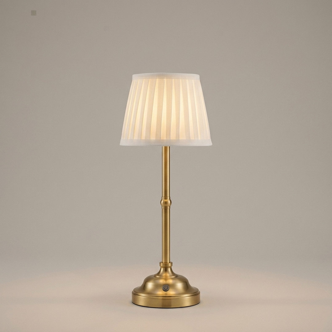 Cordless Pleated-Shade Table Lamp in Gold, studio view