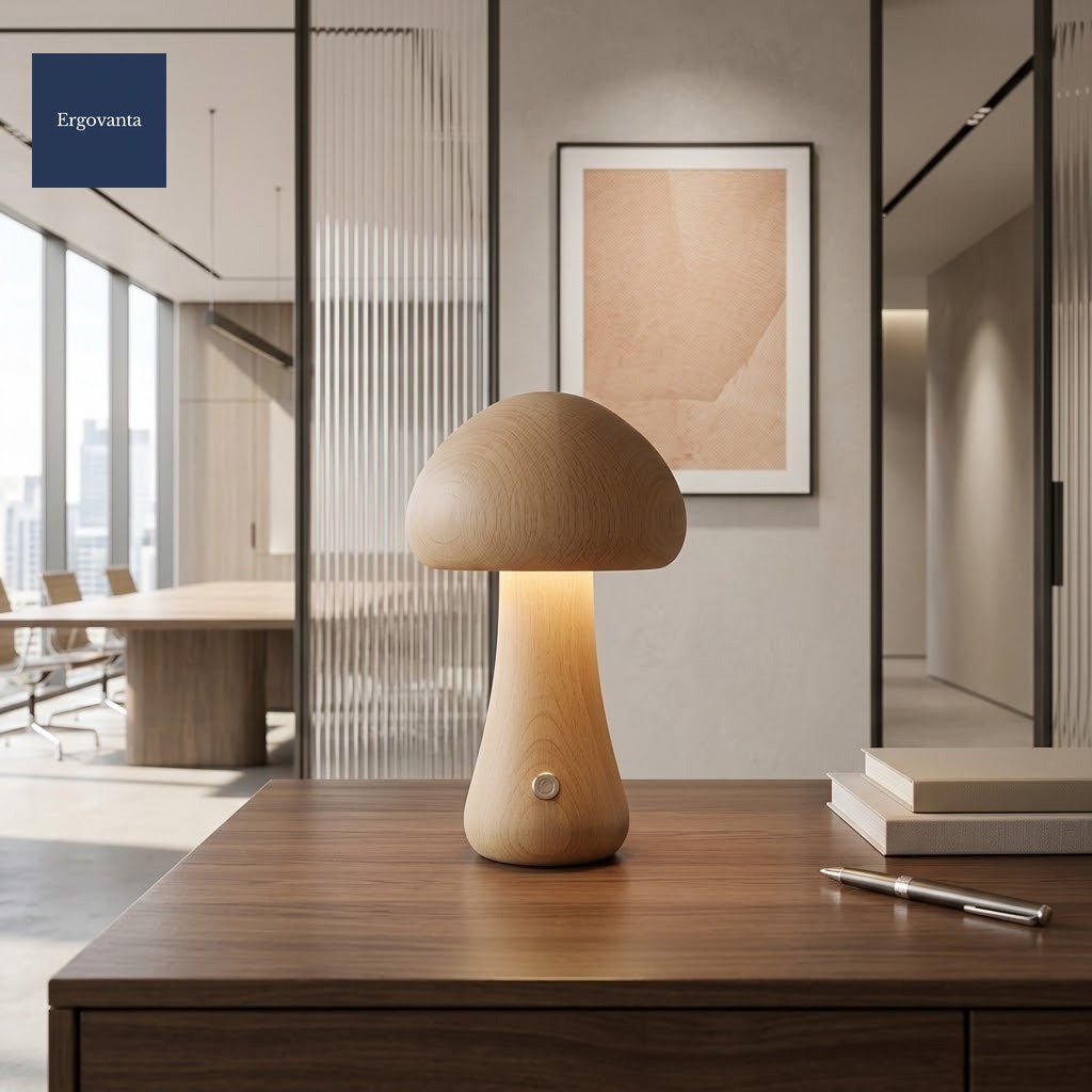 Wooden Mushroom LED Desk Lamp - Minimalist Ambient Accent Light